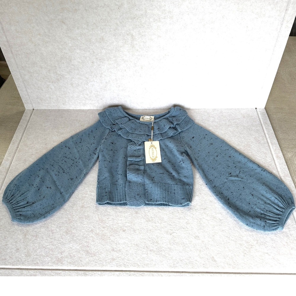 Joyfolie Anilah Sweater Cornflower Blue Girls' size 6 Ruffle Balloon Sleeve Knit
